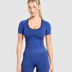 Gymshark Sport Seamless Midi Crop Top - Force Blue/Pastel Blue